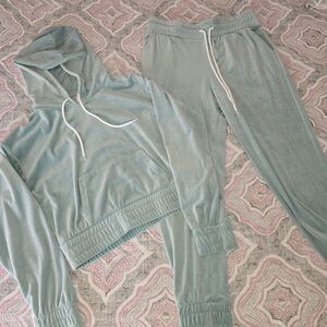 Mint velour Hoodie and Jogger sweatsuit Set